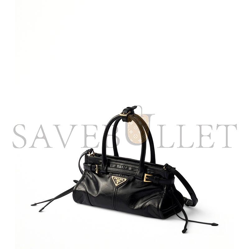 PRADA BLACK MINI LEATHER BONNIE TOP-HANDLE BAG 1BA486 (23.5*12*9cm)